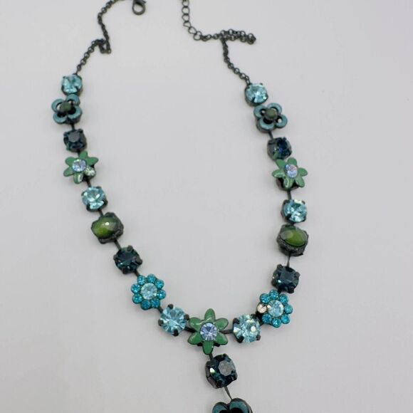 Vintage 1990'Small VCLM Flower Rhinestone Crystal Y-Drop Necklace - Picture 4 of 5